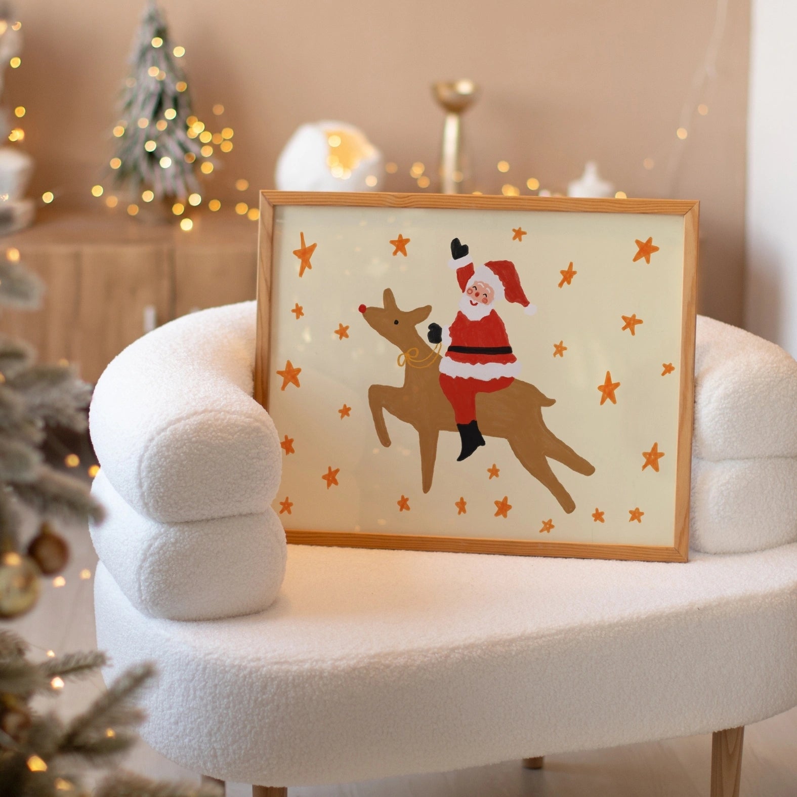Santa and Reindeer Christmas Print