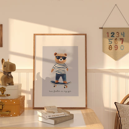 Cool Bear Skateboard Print – Pajama Nursery Wall Art