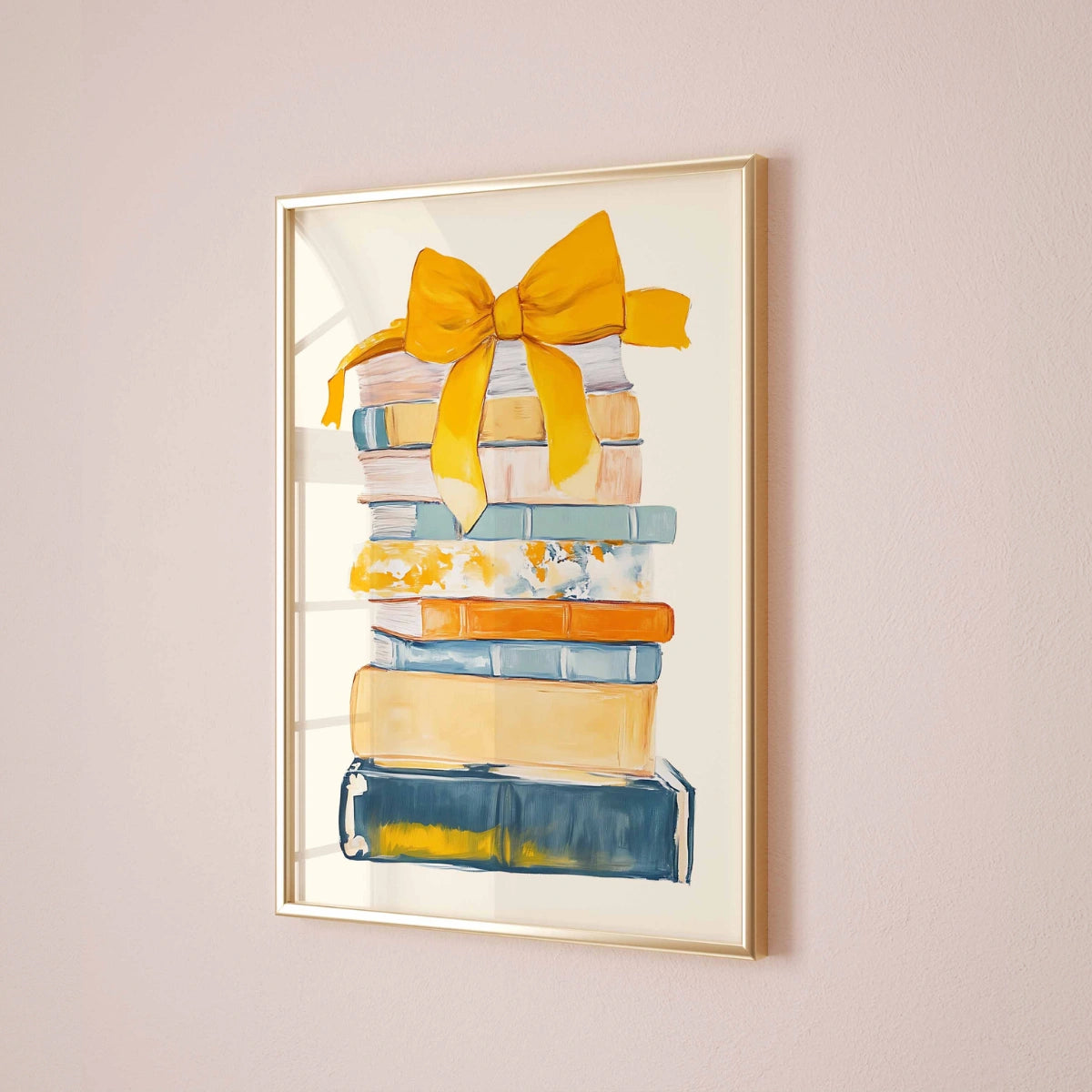 Book Stack with Orange Bow – Colorful Bookish Wall Art