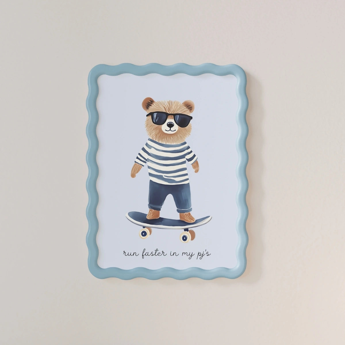 Cool Bear Skateboard Print – Pajama Nursery Wall Art, Boys Room Decor