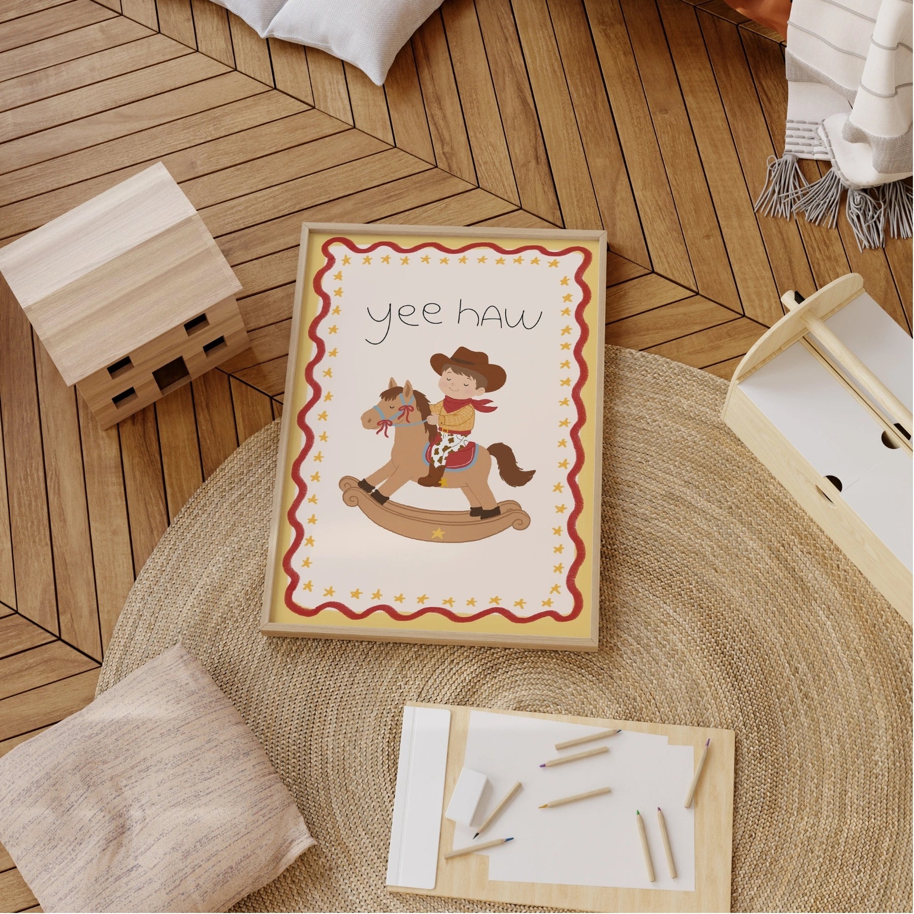 Affiche murale pour chambre de bébé cowboy avec inscription « Yee Haw »
