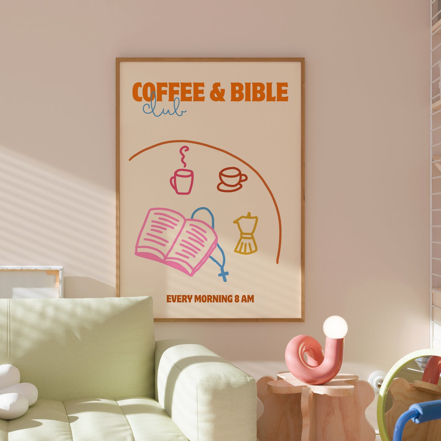 Coffee and Bible Club Wall Art – Christian Morning Routine Print