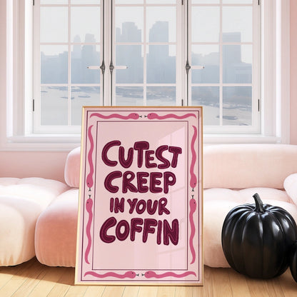 Playful Coffin Quote Print – Pink Halloween Wall Art