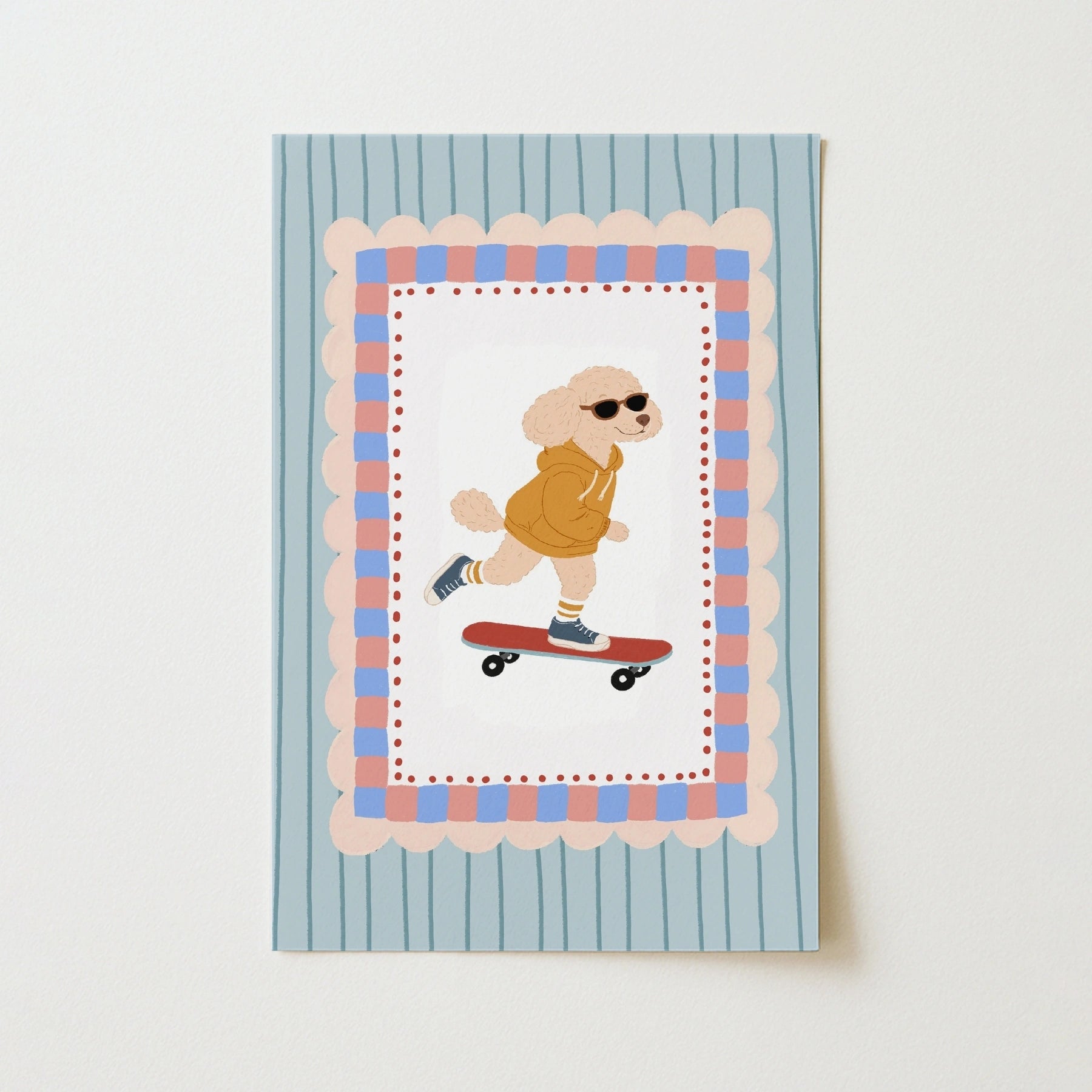 Affiche murale pour chambre de bébé avec chien sur un skateboard