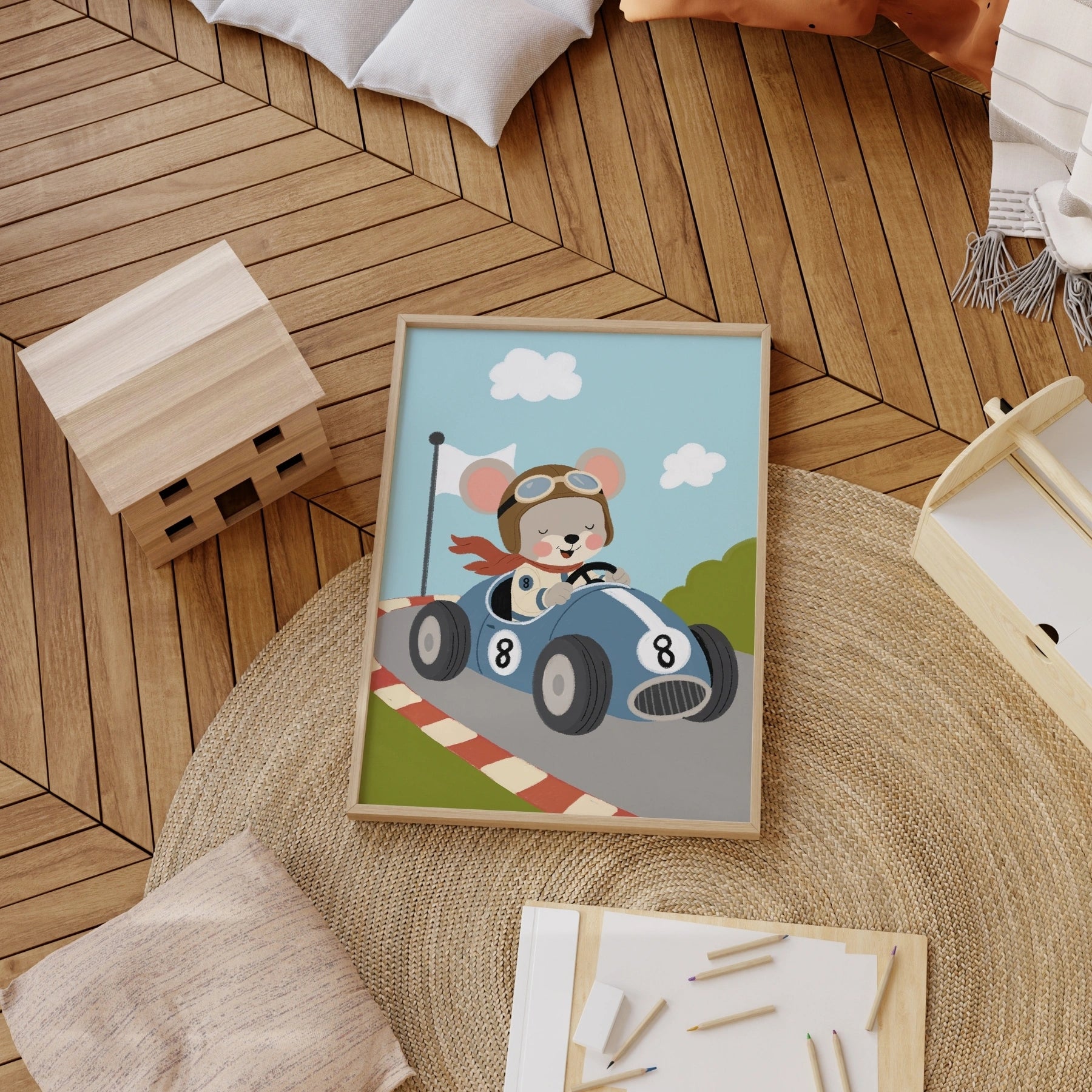 Race Car Mouse Nursery Print