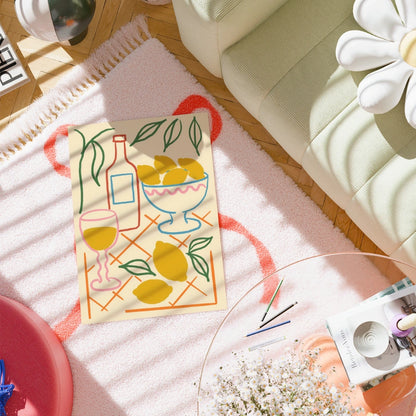 Lemon Still Life Boho Wall Art – Mediterranean Table Scene