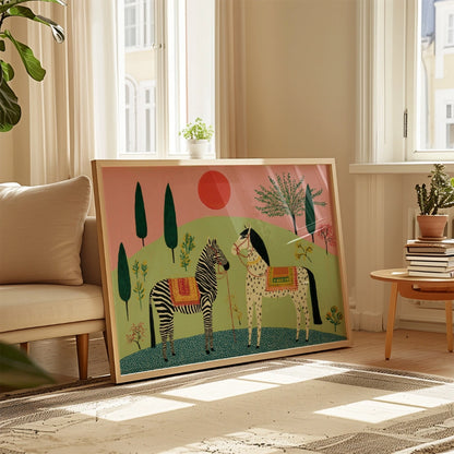 Boho Zebra and Horse Wall Art – Colorful Bohemian Animal Print