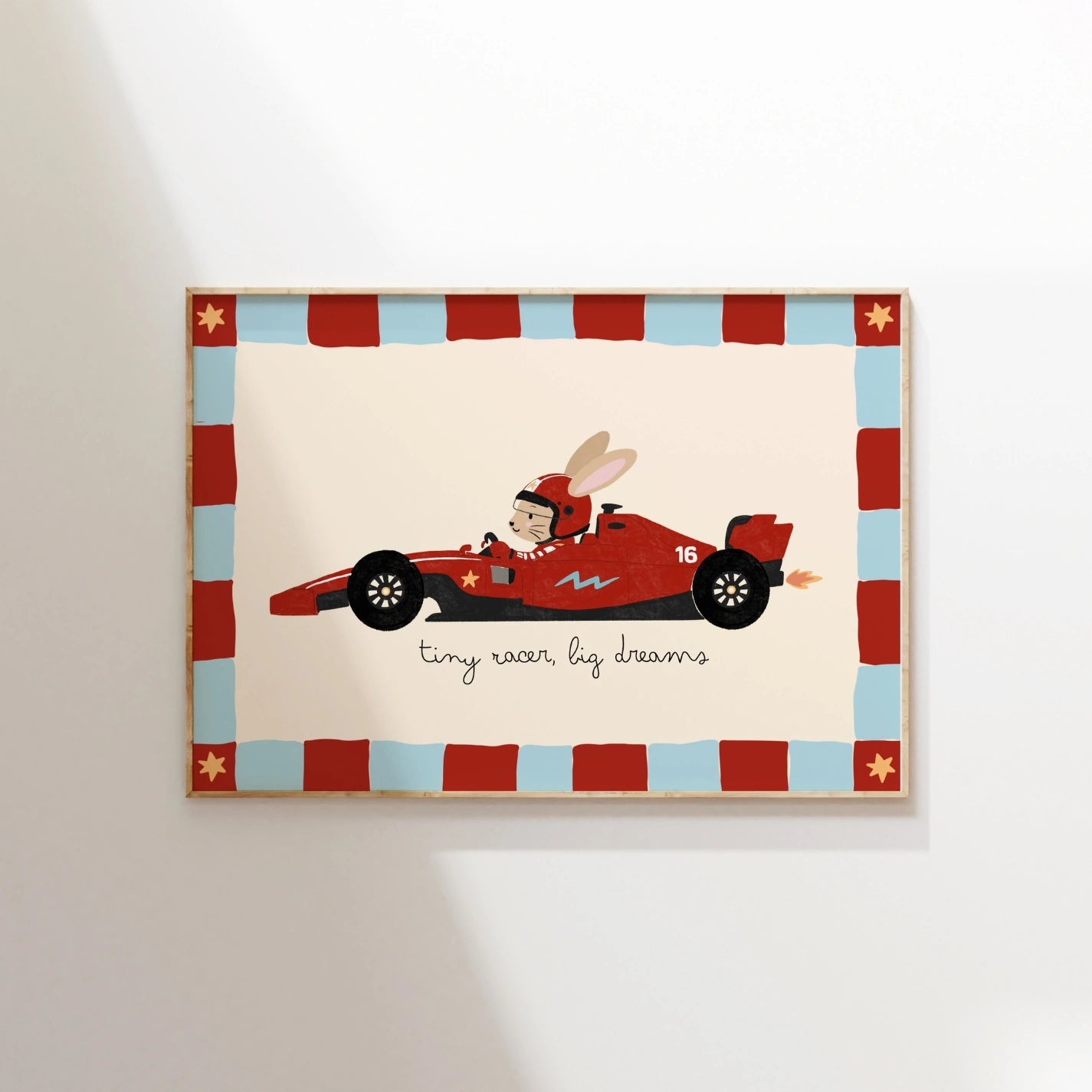 Race Car Bunny Nursery Print, Kids Sports Wall Art