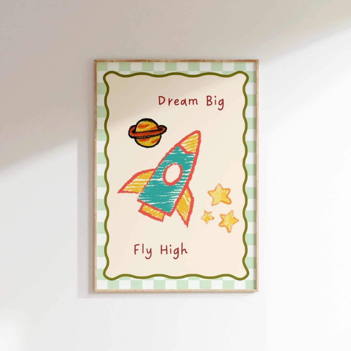 Rocket Nursery Print - Dream Big Fly High Wall Art, Space Nursery Decor