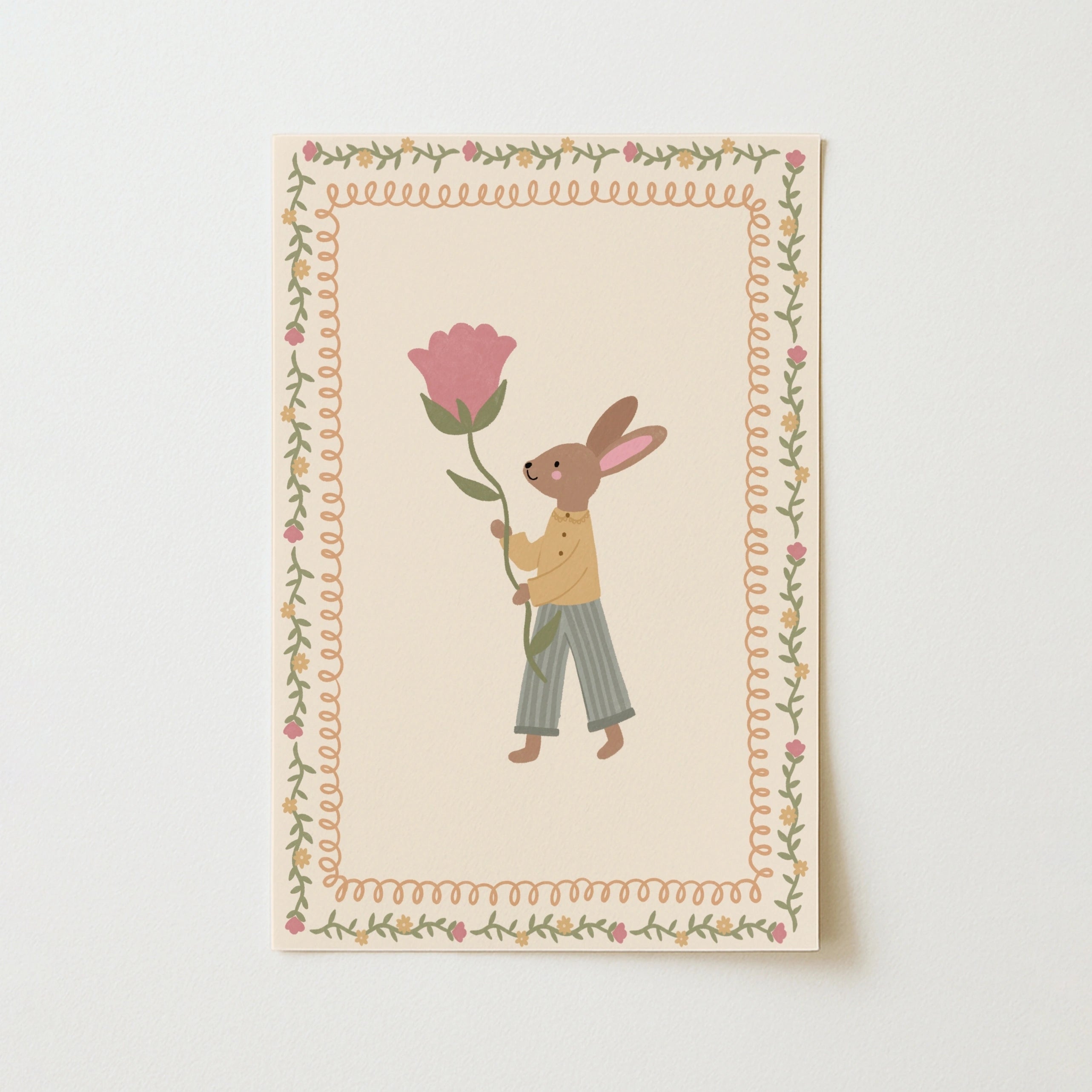 Floral Bunny Nursery Wall Art, Whimsical Kids Decor