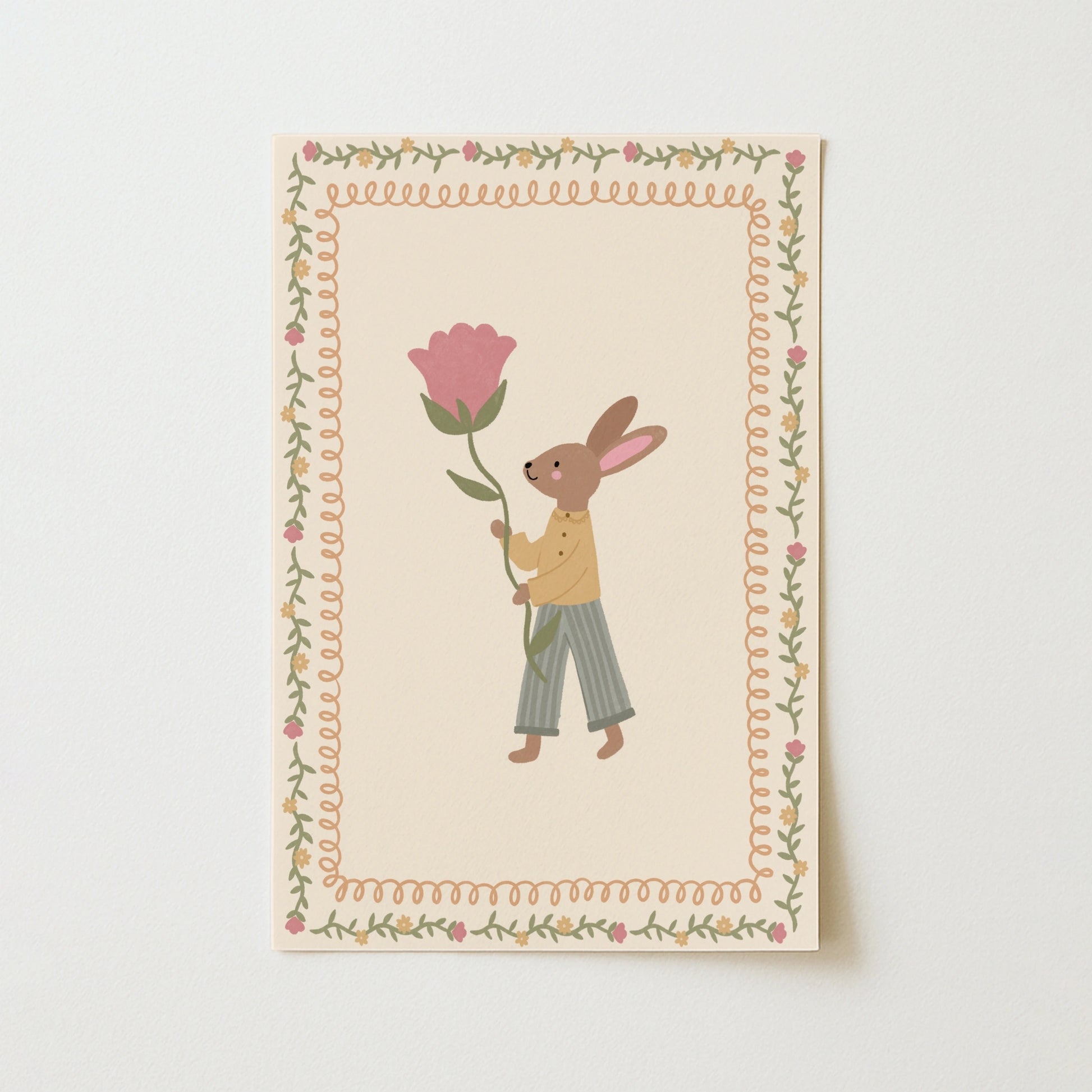 Floral Bunny Nursery Wall Art, Whimsical Kids Decor