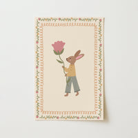 Floral Bunny Nursery Wall Art, Whimsical Kids Decor