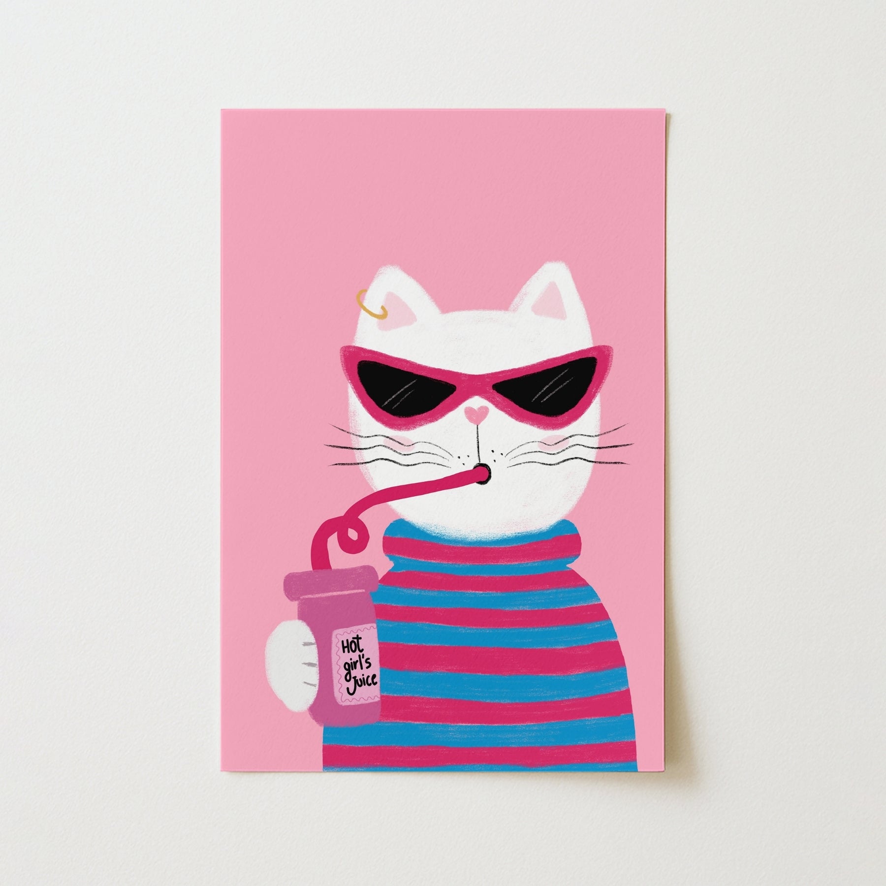 Cool Cat Wall Art – Funny Pink Cat Print