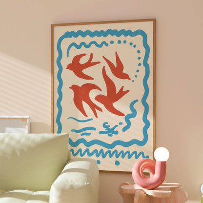Swallow Birds Boho Wall Art – Bohemian Aesthetic Print