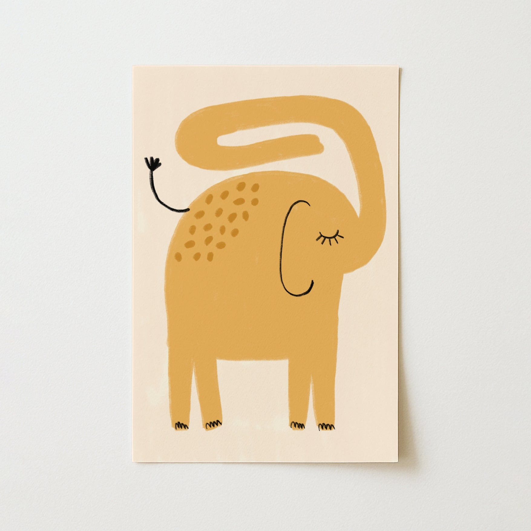 Orange Elephant Wall Art – Minimalist Nursery Poster