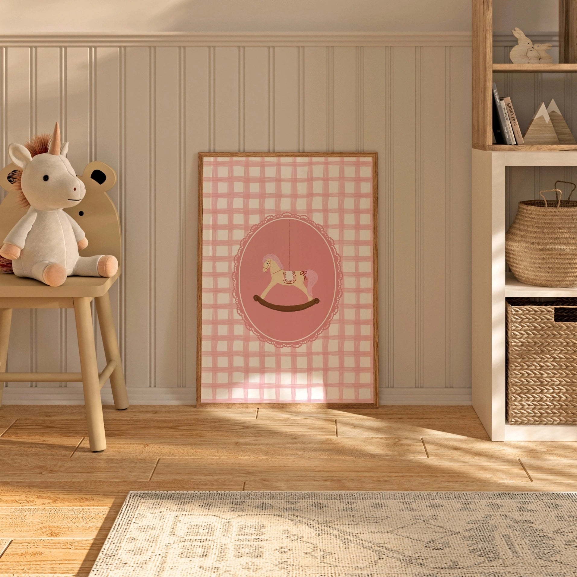 Décoration de chambre d'enfant à carreaux roses