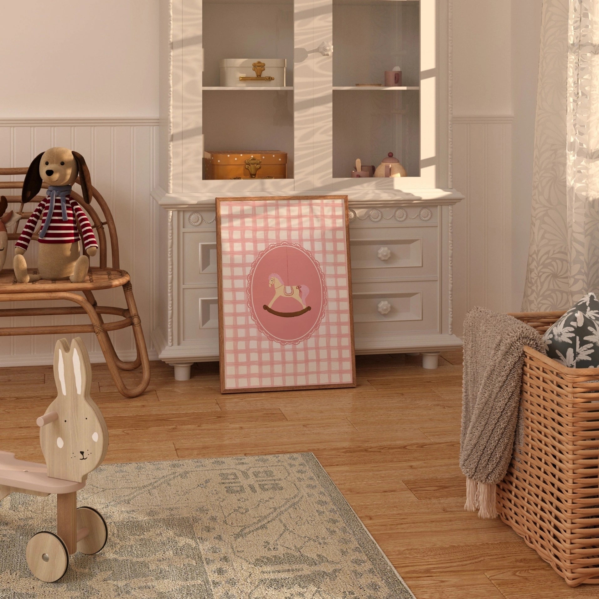 Décoration de chambre d'enfant à carreaux roses