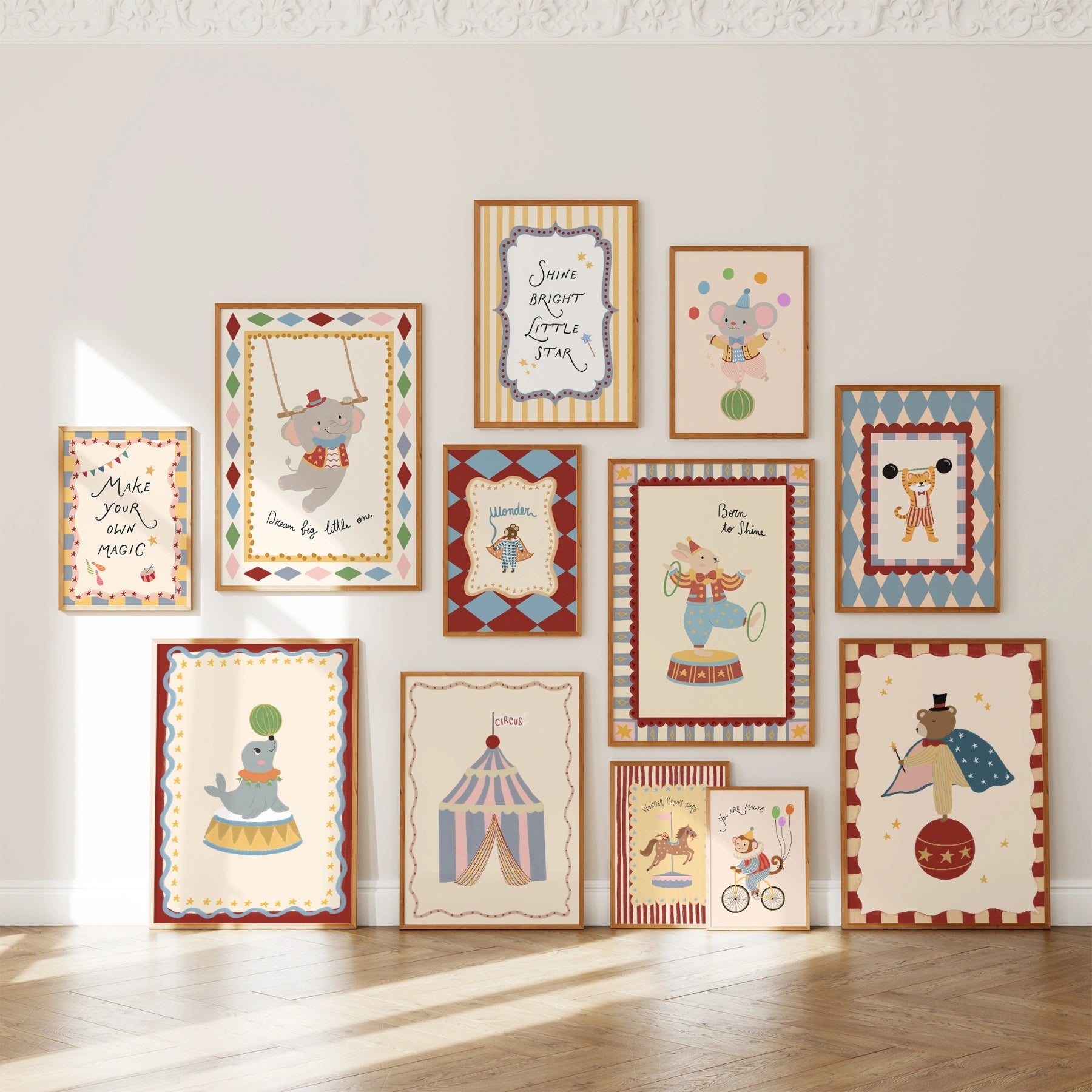 Decorazione nursery circo fatta a mano, 20 stampe