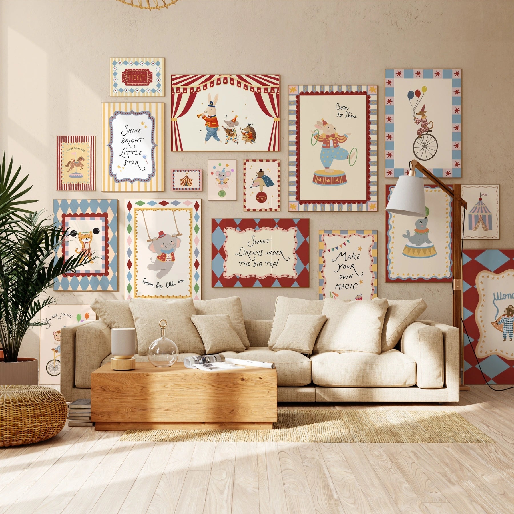 Décoration de chambre de bébé cirque faite main, 20 affiches