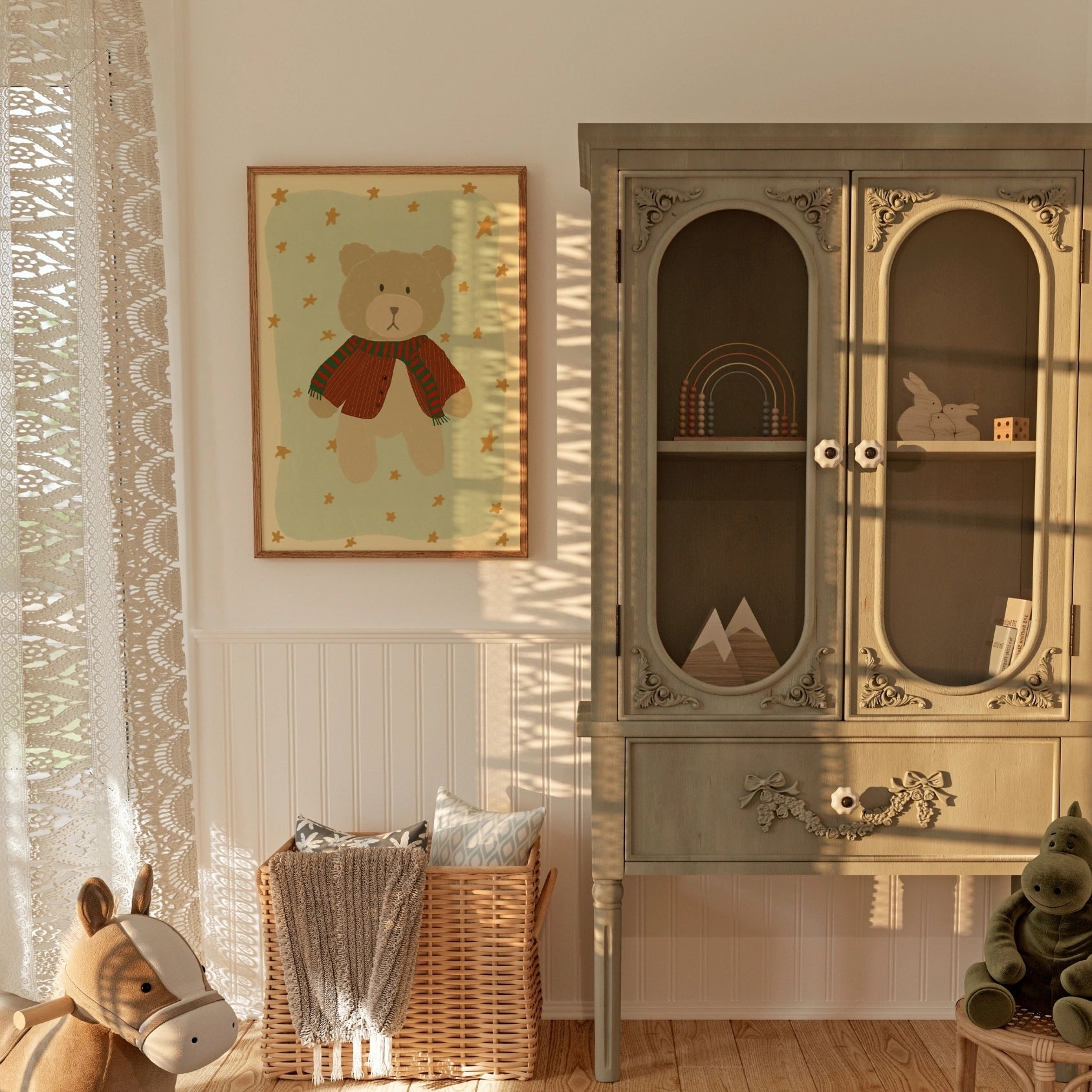 Decorazione murale vintage con orso