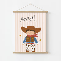Affiche murale pour chambre de bébé cowboy avec inscription « Howdy »