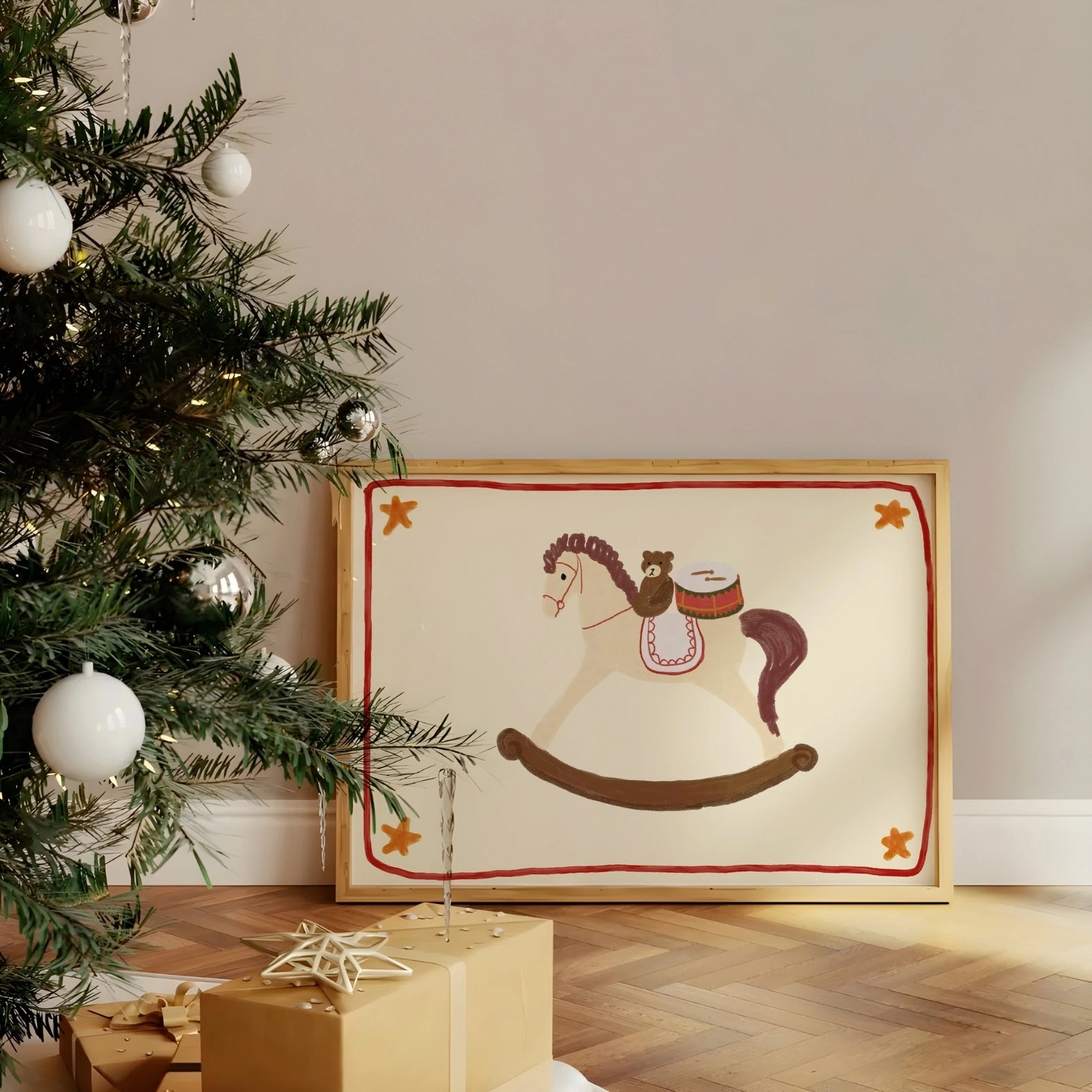 Rocking Horse Christmas Nursery Print