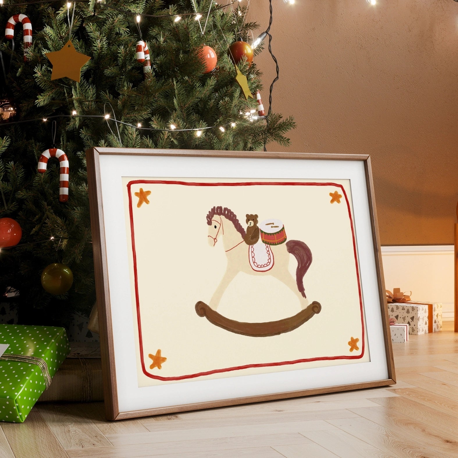 Rocking Horse Christmas Nursery Print