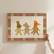 Woodland Friends Holding Hands – Nursery & Kids Wall Art