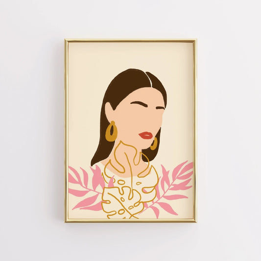Golden Muse Boho Wall Art – Feminine Botanical Portrait
