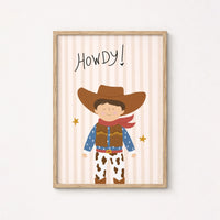 Affiche murale pour chambre de bébé cowboy avec inscription « Howdy »