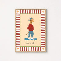 Skateboard Giraffe Nursery Print