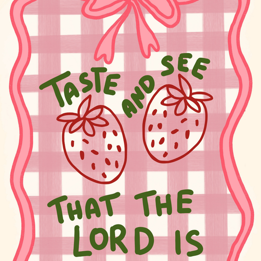 Taste and See Christian Wall Art – Cute Strawberry Bible Verse Print