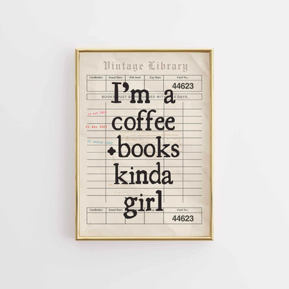 Coffee and Books Girl Print – Vintage Library Wall Art