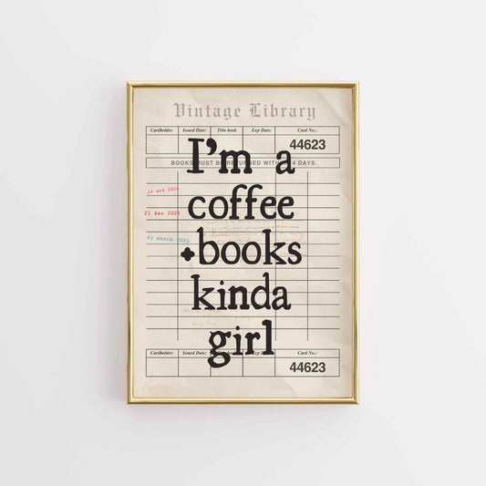 Coffee and Books Girl Print – Vintage Library Wall Art