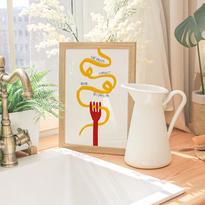 Funny Pasta Wall Art – Eat Pasta Forget Your Disasta Print