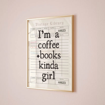 Coffee and Books Girl Print – Vintage Library Wall Art
