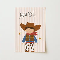 Affiche murale pour chambre de bébé cowboy avec inscription « Howdy »