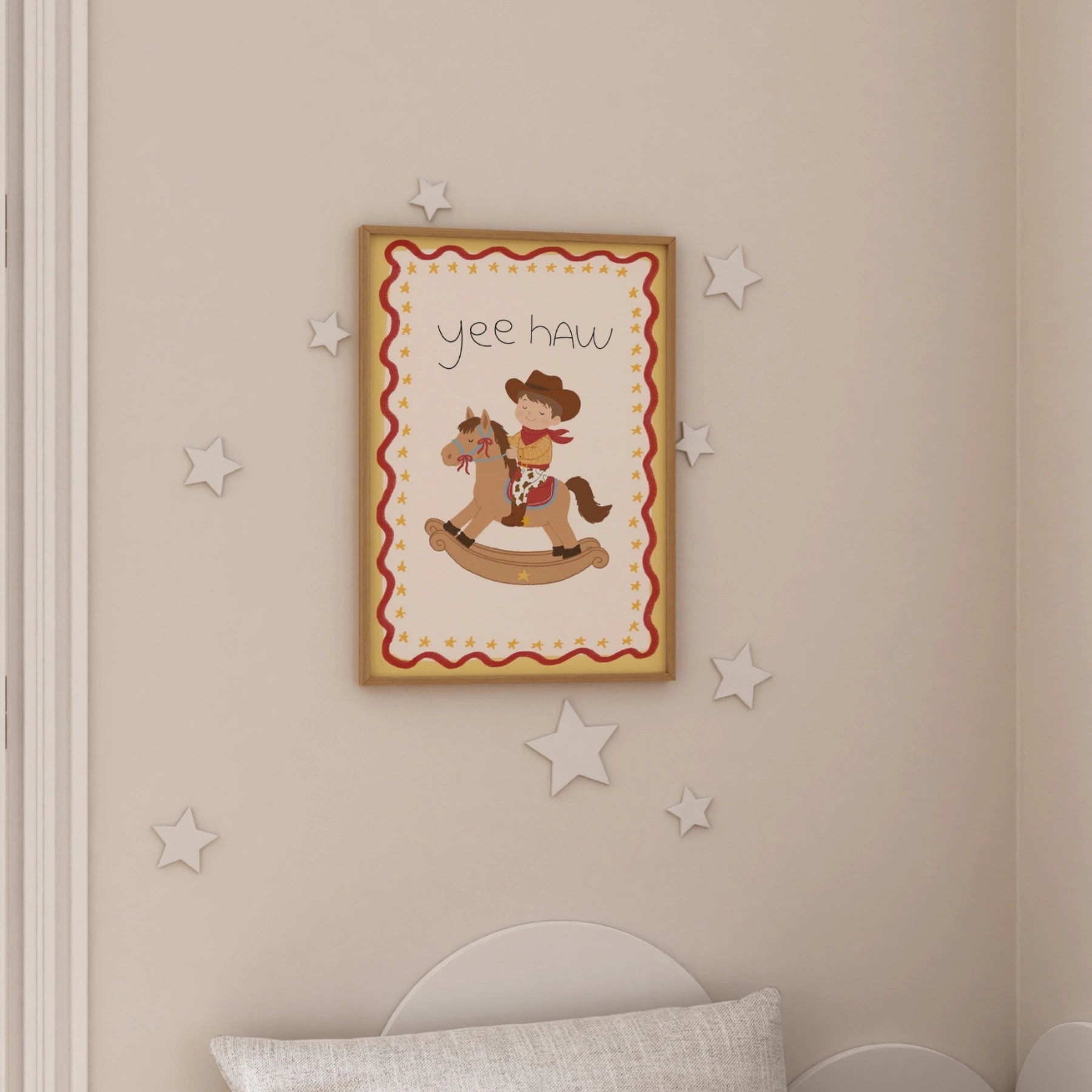 Affiche murale pour chambre de bébé cowboy avec inscription « Yee Haw »