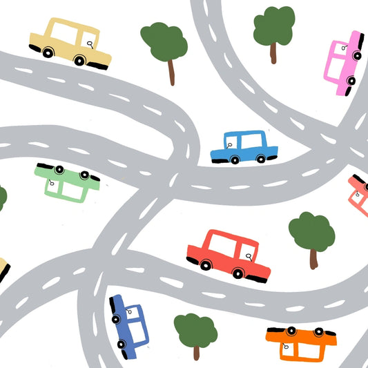 Cars on the Road Nursery Print – Cute Vehicle Wall Art for Kids