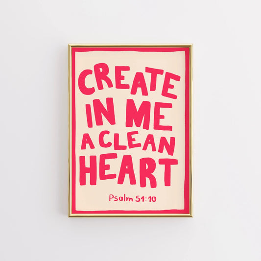 Clean Heart Psalm Print – Christian Bible Verse Wall Art