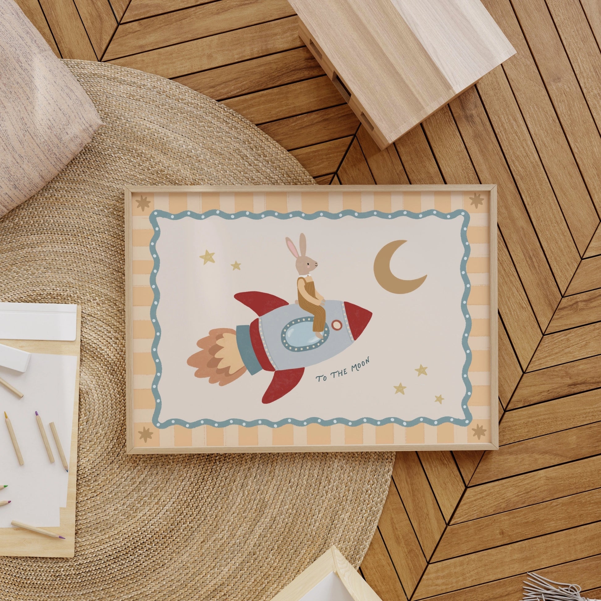 Rabbit Rocket Nursery Print