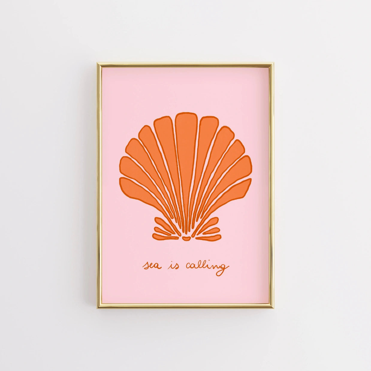 Sea Is Calling Print – Shell Wall Art in Pink and Orange