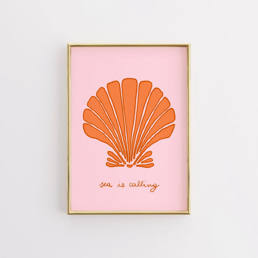Sea Is Calling Print – Shell Wall Art in Pink and Orange
