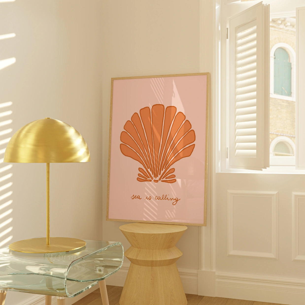 Sea Is Calling Print – Shell Wall Art in Pink and Orange