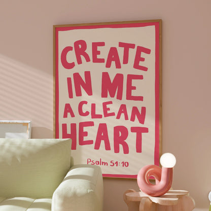 Clean Heart Psalm Print – Christian Bible Verse Wall Art