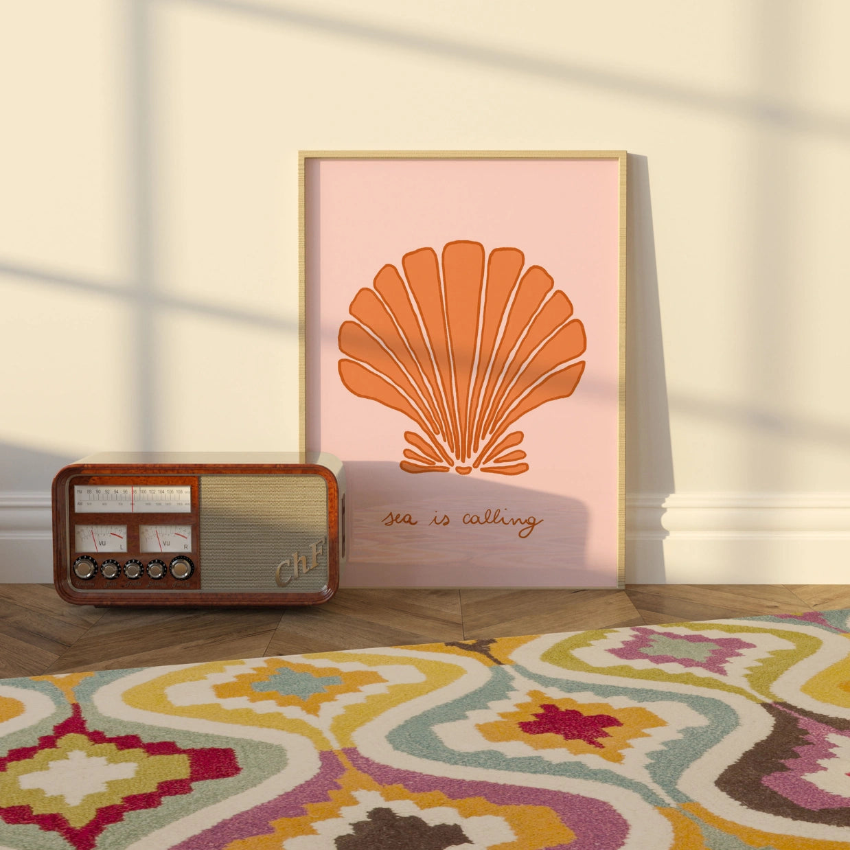 Sea Is Calling Print – Shell Wall Art in Pink and Orange