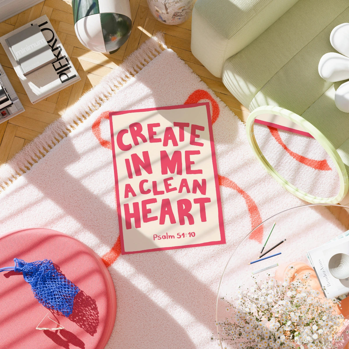 Clean Heart Psalm Print – Christian Bible Verse Wall Art