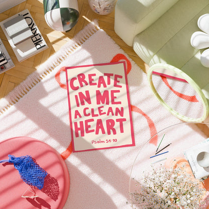 Clean Heart Psalm Print – Christian Bible Verse Wall Art