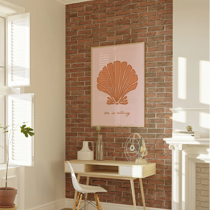 Sea Is Calling Print – Shell Wall Art in Pink and Orange