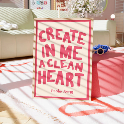Clean Heart Psalm Print – Christian Bible Verse Wall Art